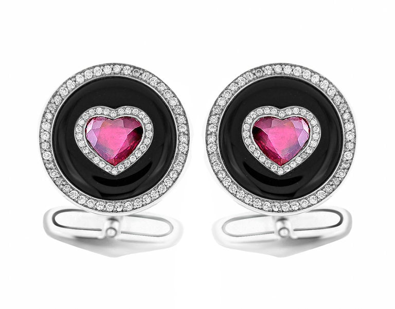 Mens Cufflink Onyx , Ruby  Heart Shape