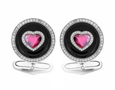 Mens Cufflink Onyx , Ruby  Heart Shape