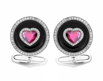 Mens Cufflink Onyx , Ruby  Heart Shape