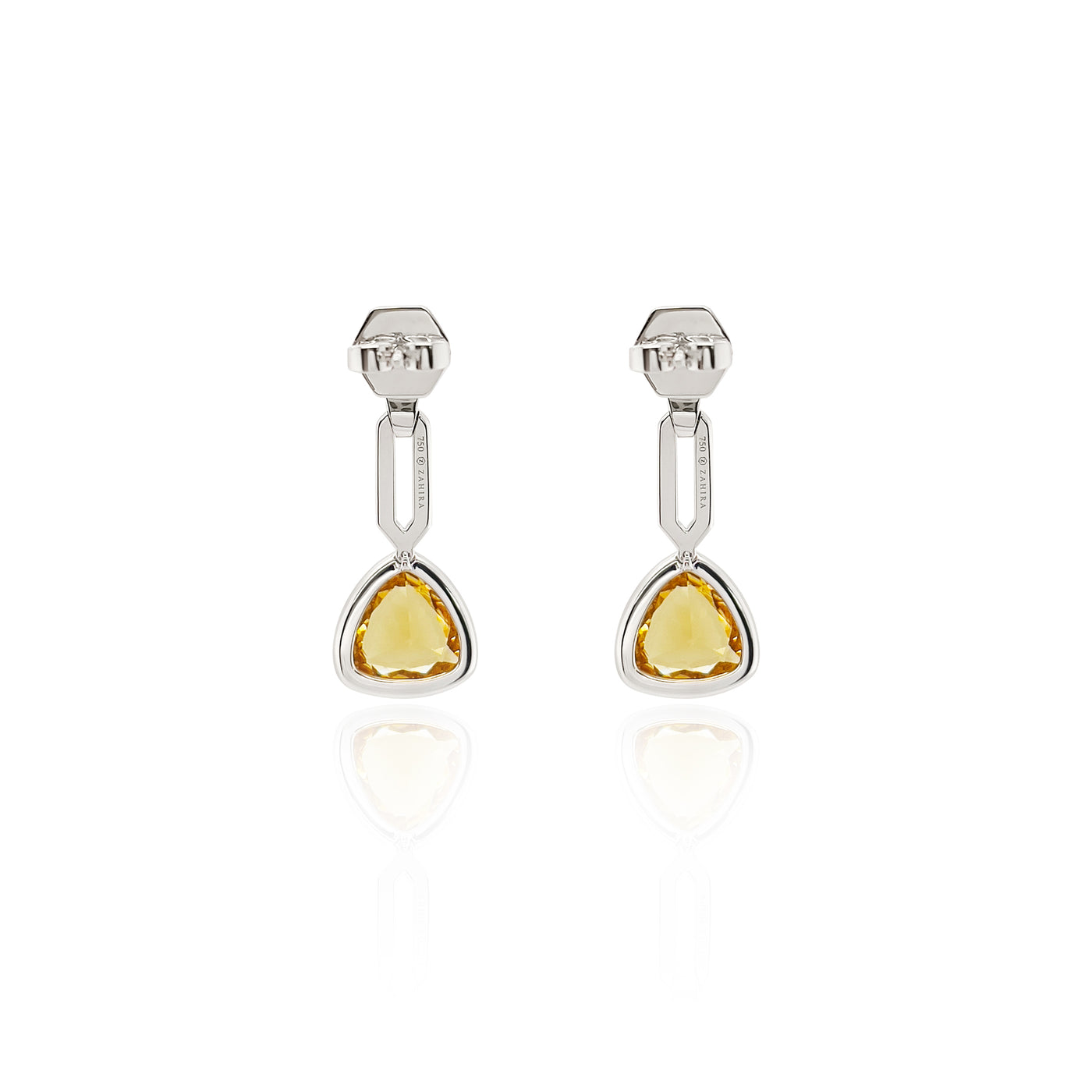 Trillion Cut Heliodor and Diamond Earrings in 18k White Gold