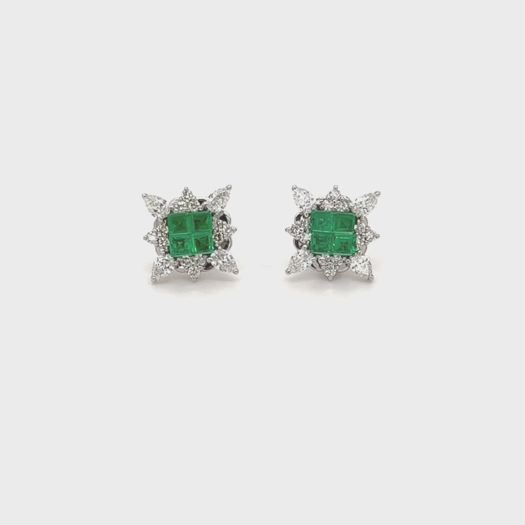 Columbian Emerald and Diamond Interchangeable Earrings in 18K White Gold