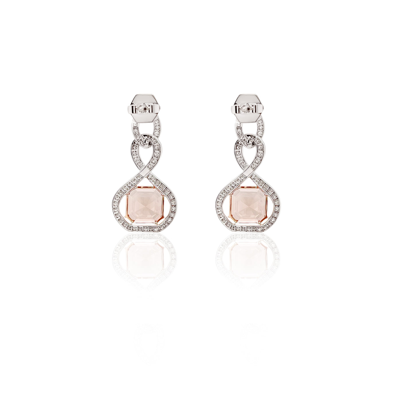 8.65 Carat Peach Tourmaline and Diamond Dangle Earrings in 18k White Gold