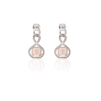 8.65 Carat Peach Tourmaline and Diamond Dangle Earrings in 18k White Gold