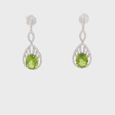 8.19ct Peridot and Diamond Dangle Earrings in 18K White Gold