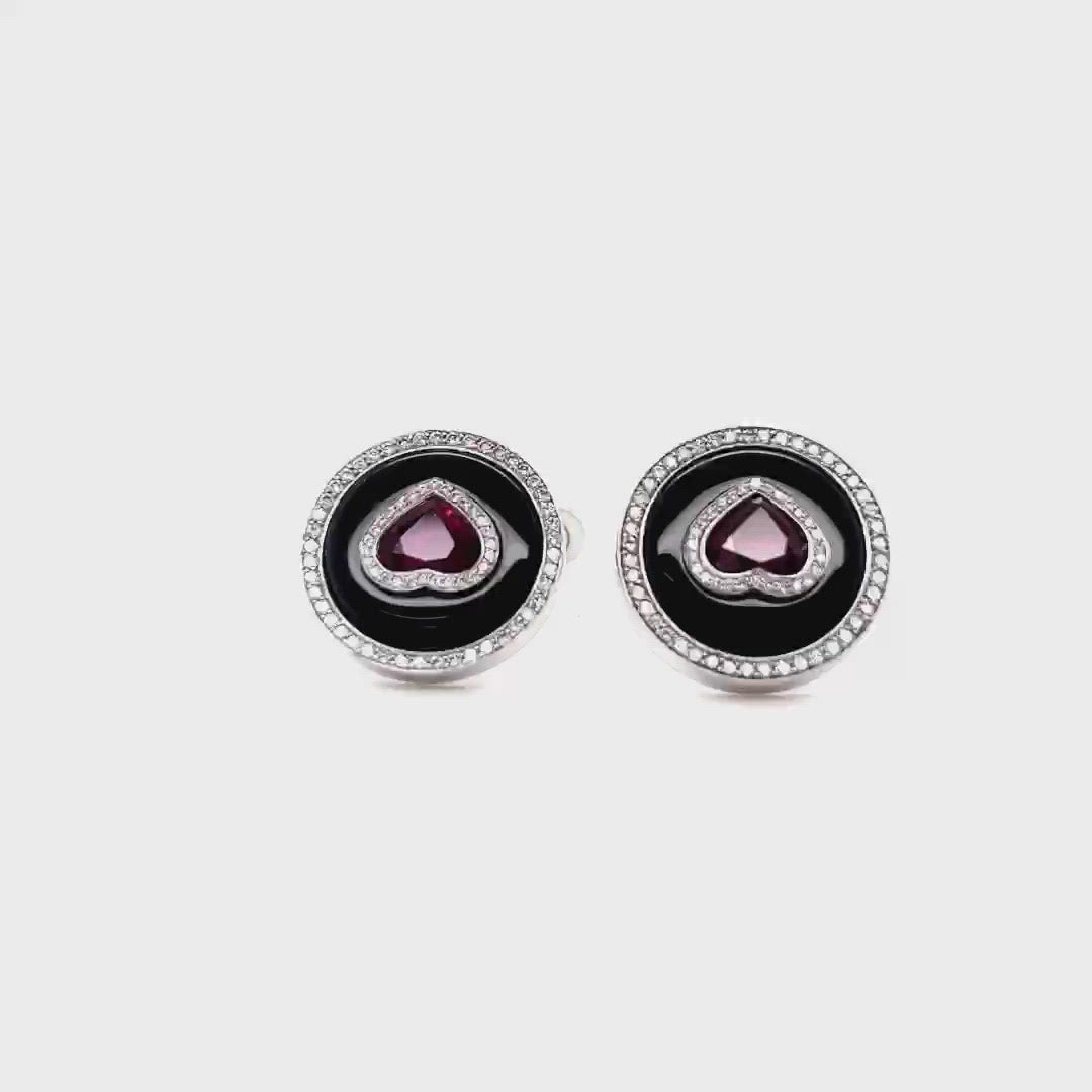 Mens Cufflink Onyx , Ruby  Heart Shape