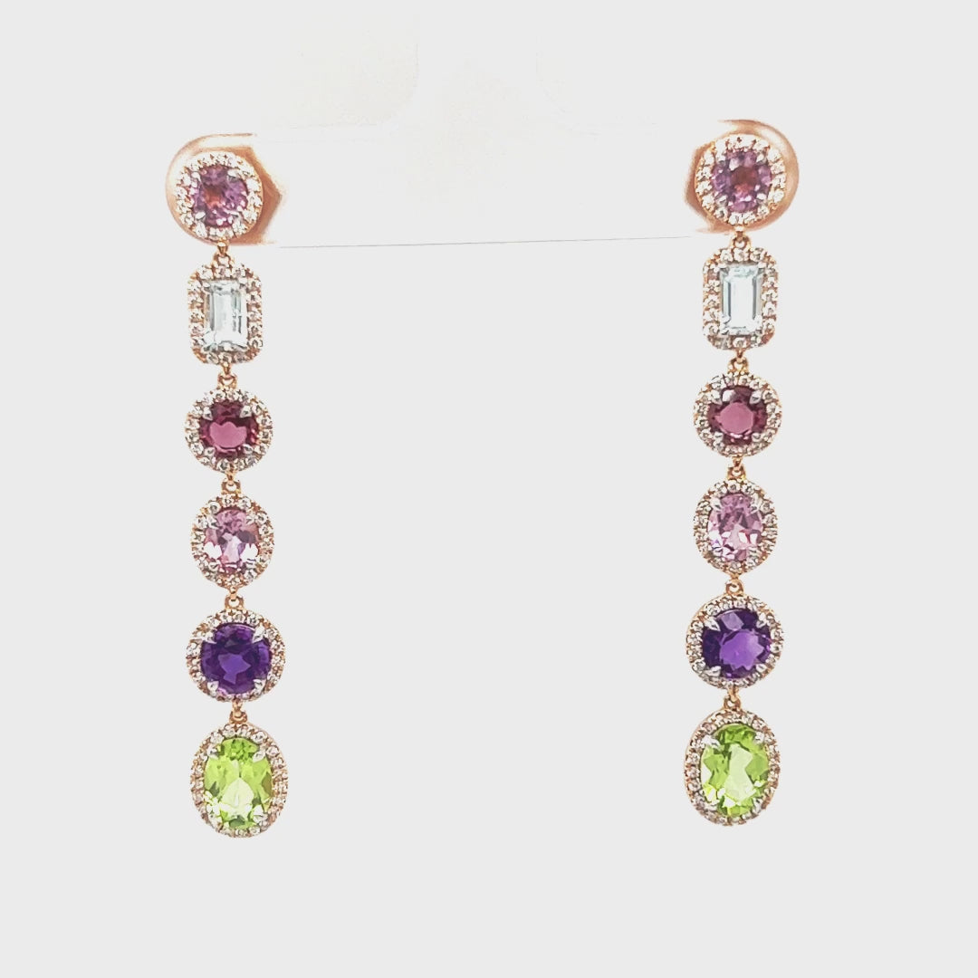 Mixed Gemstone Earrings in 18k Rose Gold and Diamonds