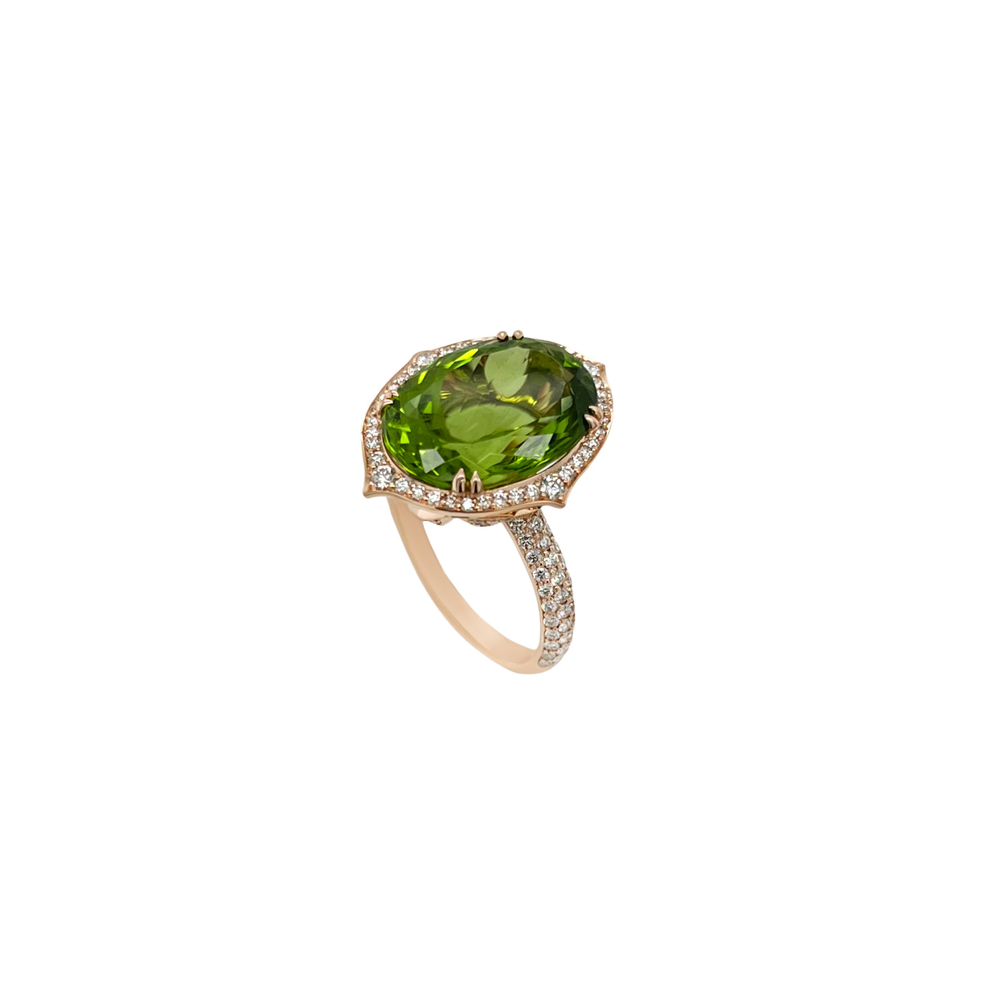 Peridot and Diamond Ring in 18K Rose Gold