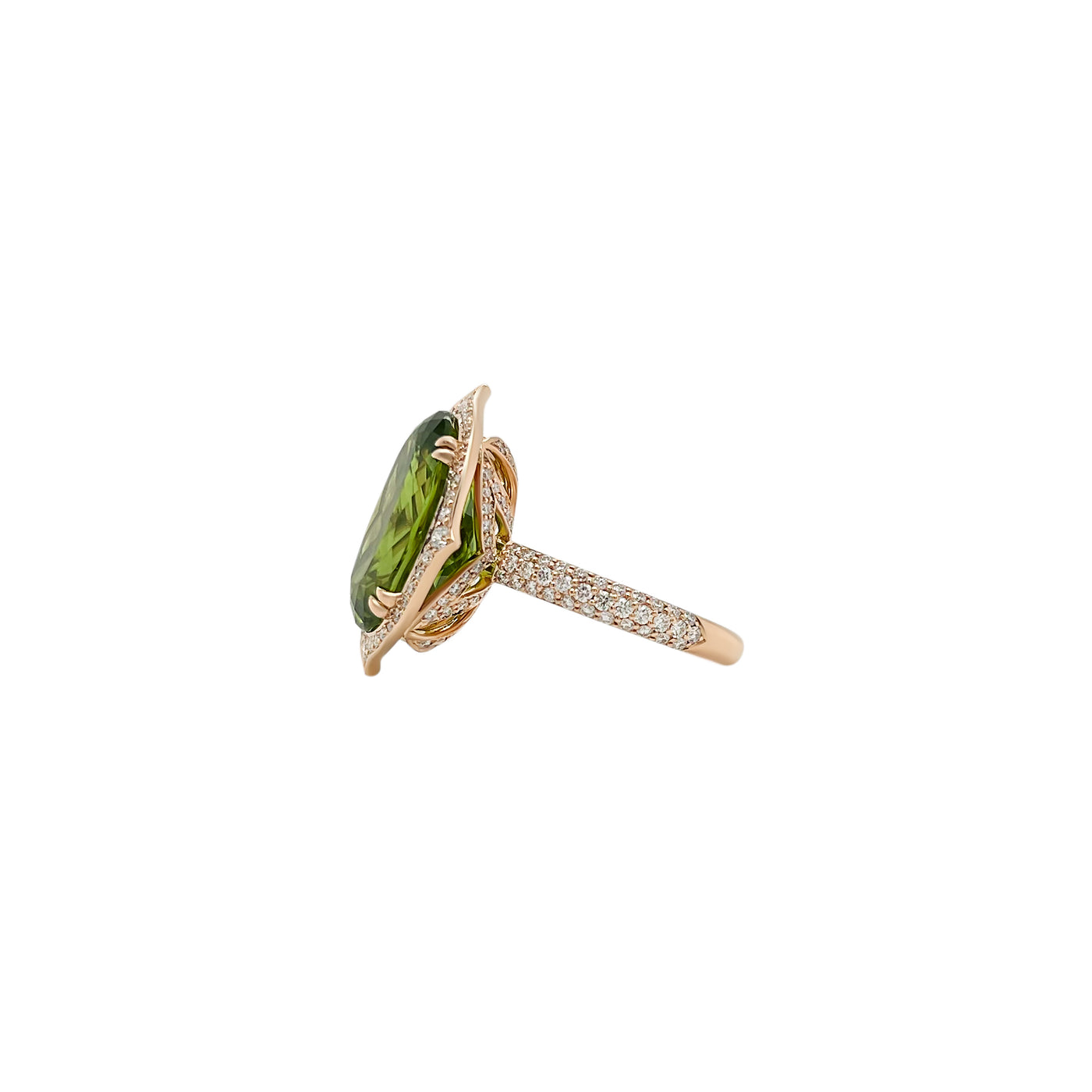 Peridot and Diamond Ring in 18K Rose Gold