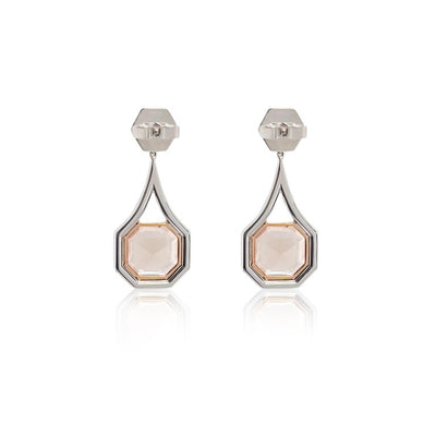 6.93 Carat Ascher Cut Champagne Morganite and Diamond Dangle Earrings