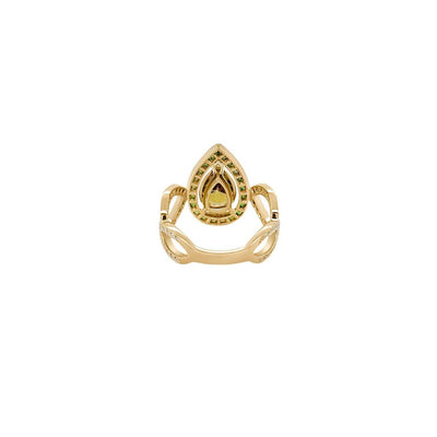 3.44 Carat Mali Garnet Ring with Tsavorite and Black Diamonds in 18K Yellow Gold