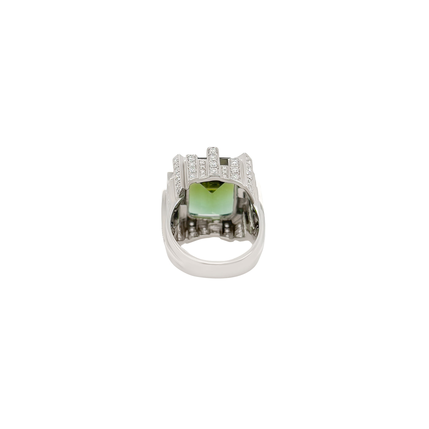 Bi Color Green Tourmaline and Diamond Tower Ring