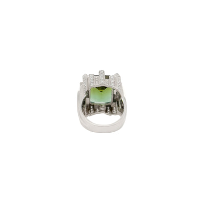 Bi Color Green Tourmaline and Diamond Tower Ring