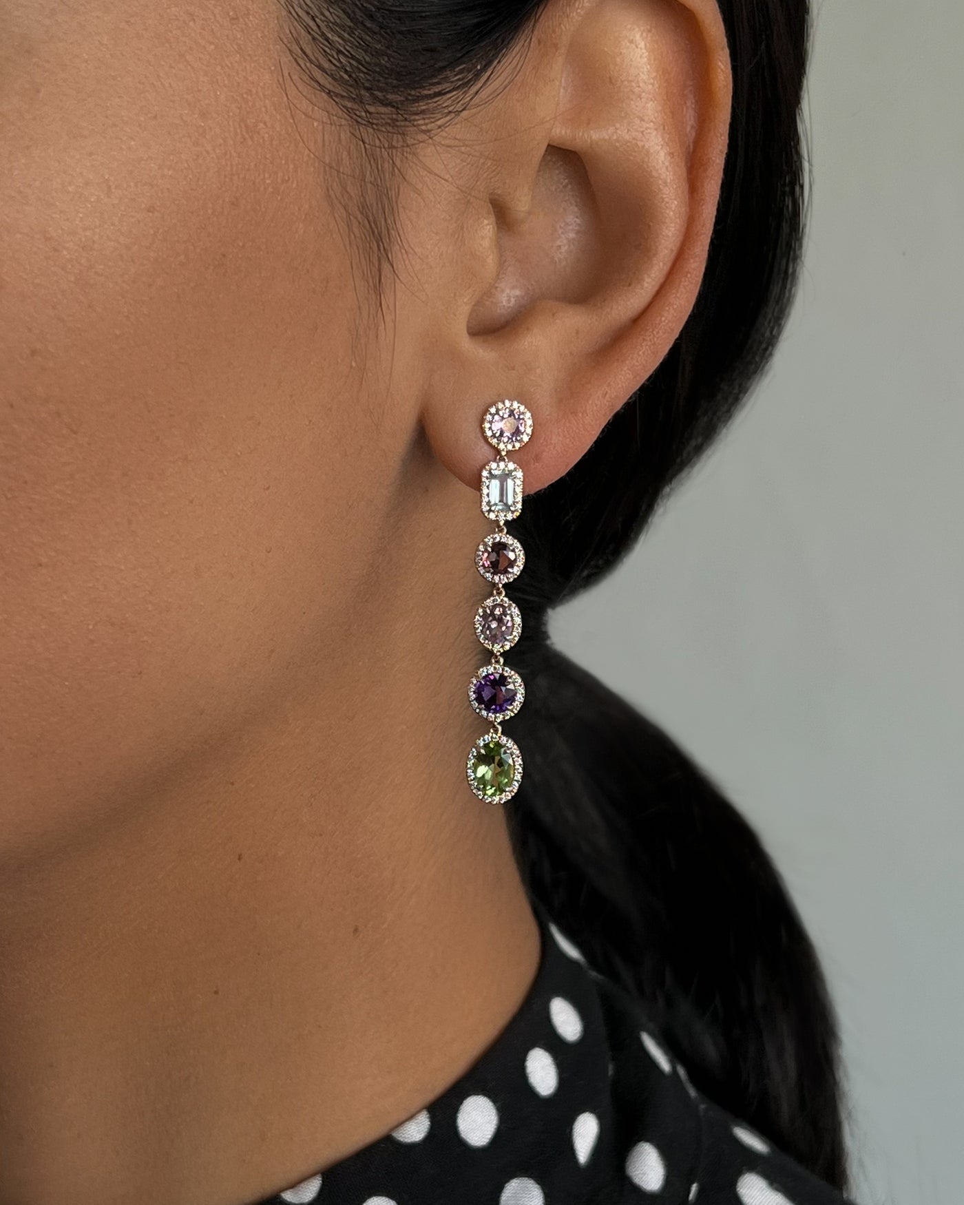 Mixed Gemstone Earrings in 18k Rose Gold and Diamonds