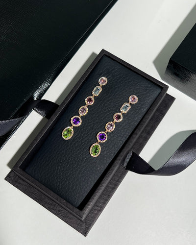 Mixed Gemstone Earrings in 18k Rose Gold and Diamonds