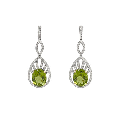 8.19ct Peridot and Diamond Dangle Earrings in 18K White Gold