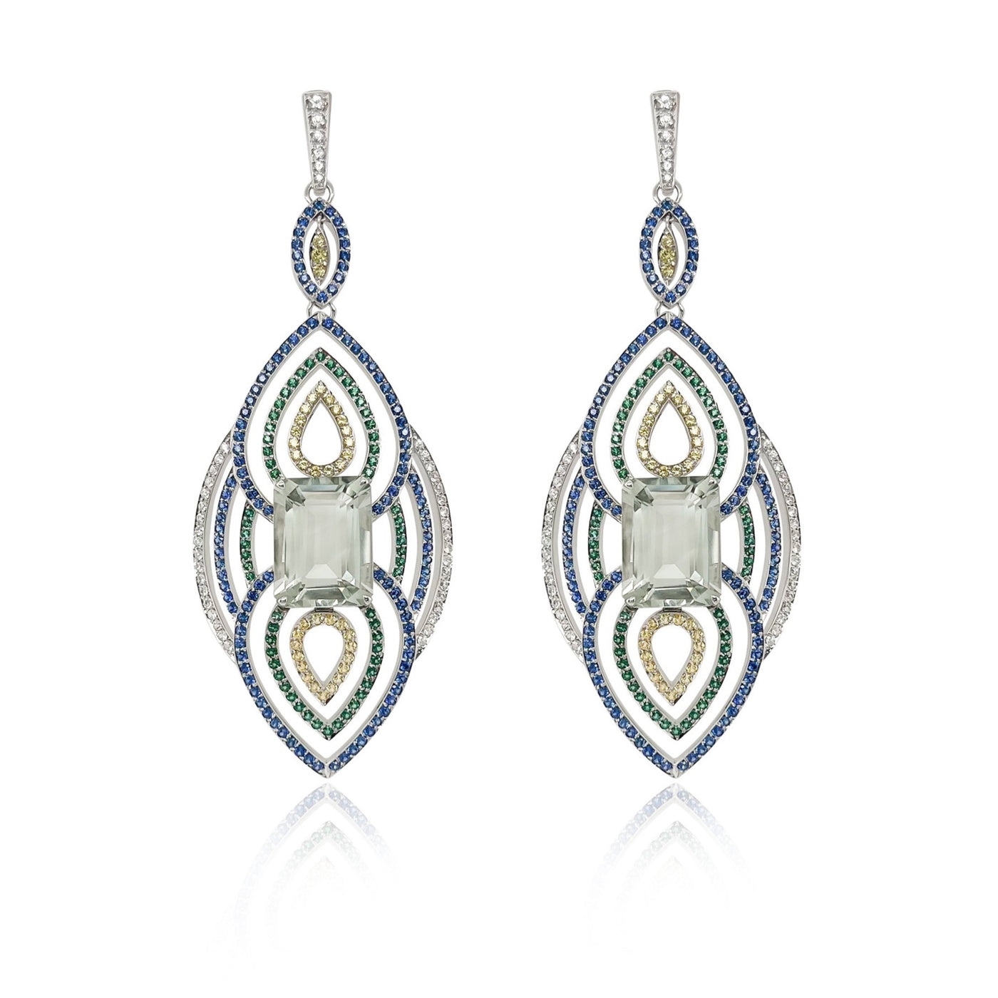 Lapis, Coloured Sapphire and Diamond Earrings
