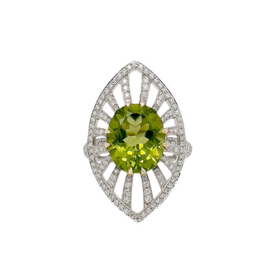 Peridot and Diamond Ring in 18K White Gold