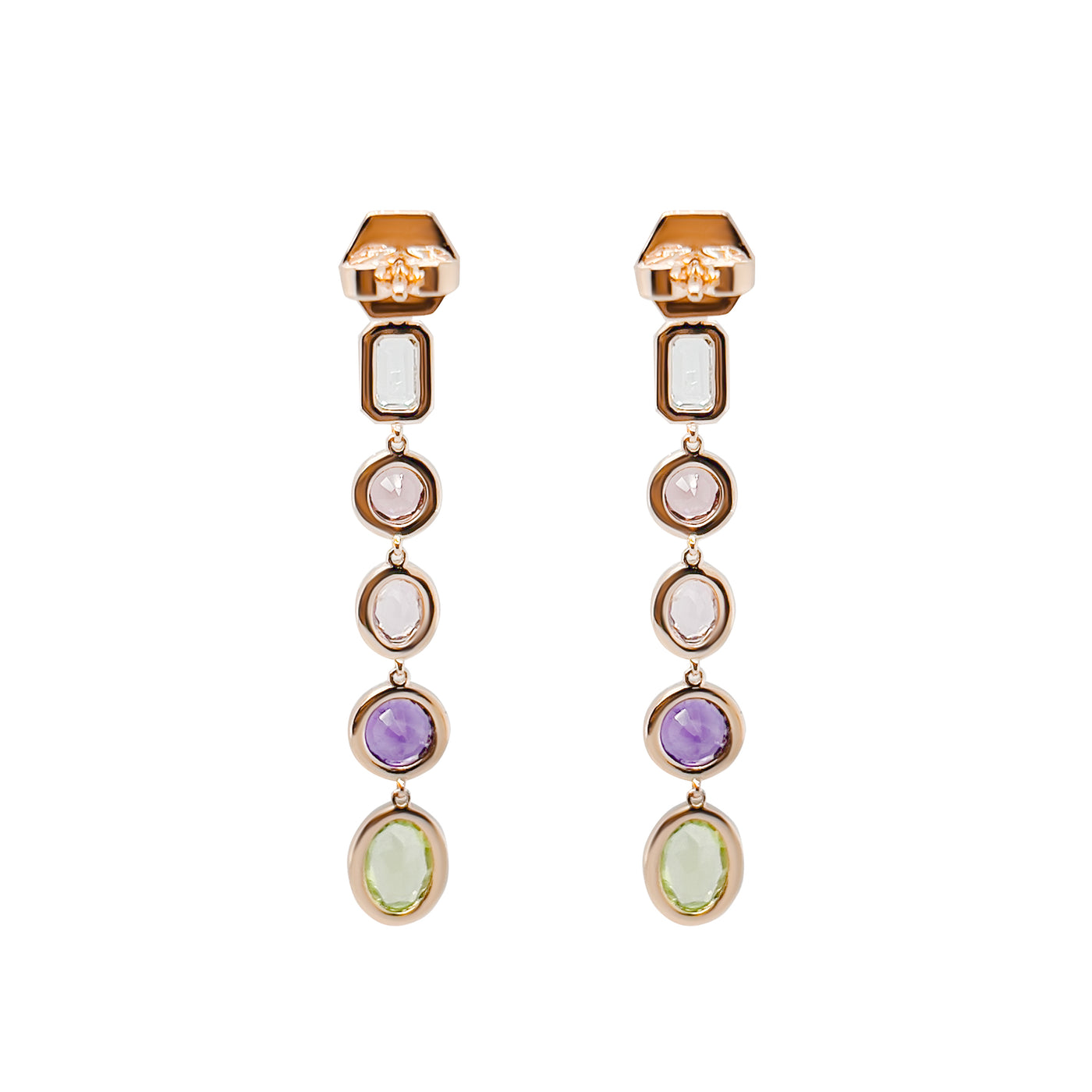 Mixed Gemstone Earrings in 18k Rose Gold and Diamonds