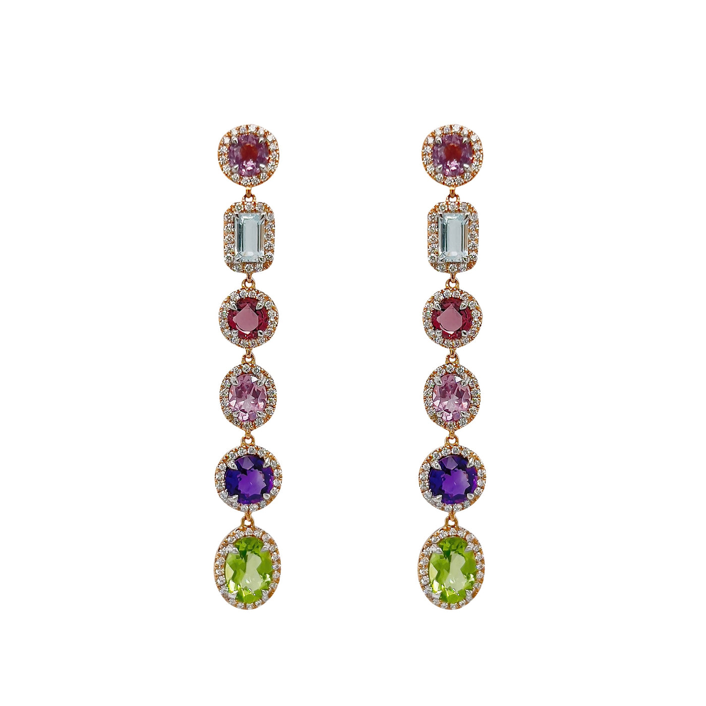 Mixed Gemstone Earrings in 18k Rose Gold and Diamonds