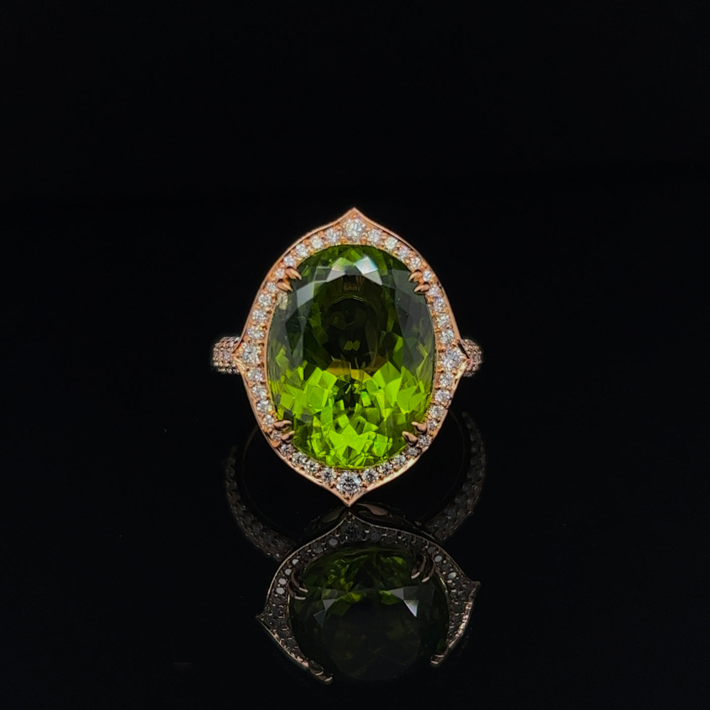 Peridot and Diamond Ring in 18K Rose Gold